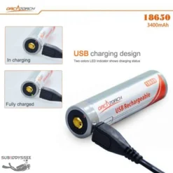 Batterie 18650 3400mAh Rechargeable Par USB - Orca -Vitesse et Profondeur batterie 18650 3400mah rechargeable par usb orca 2