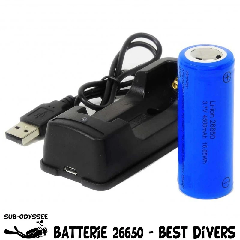 Chargeur + Batterie 26650 Rechargeable Lithium-ion Pour Phare à LED - Best Divers 1 Chargeur + Batterie 26650 Rechargeable Lithium-ion Pour Phare à LED - Best Divers
